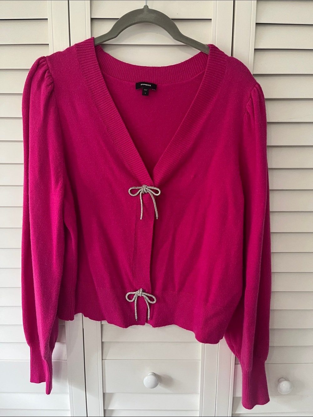 Express Women's Bright Fuchsia snap button with Faux Tie-Front Cardigan